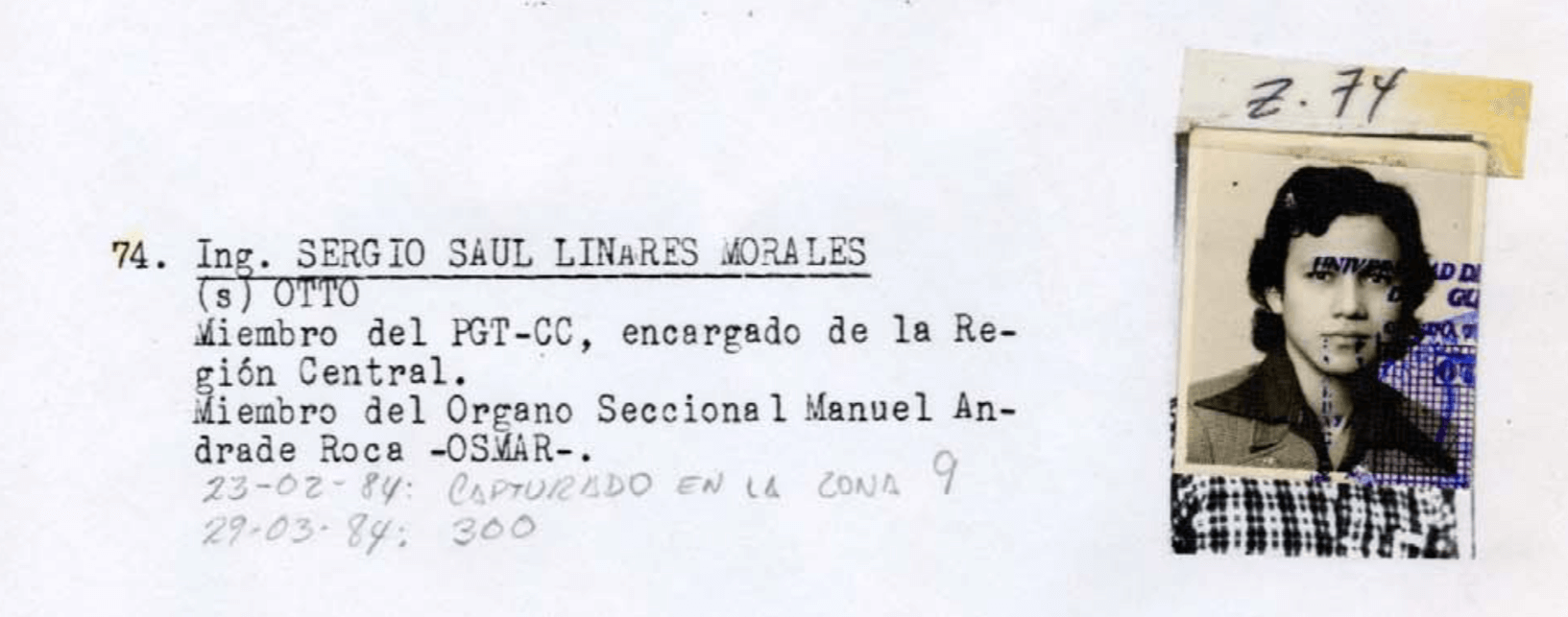  Ficha de Sergio Saúl Linares Morales. 